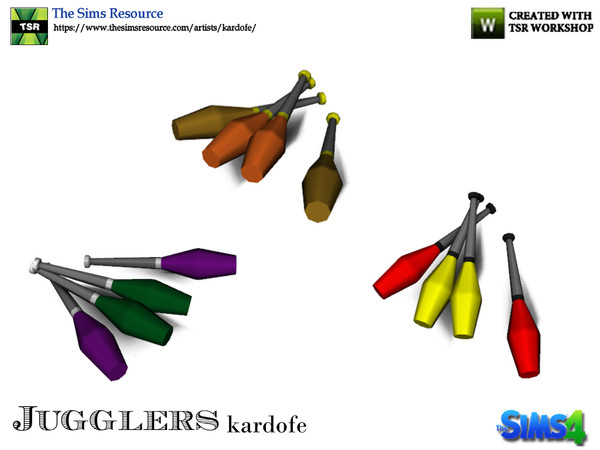 Sims 4 — kardofe_Jugglers_Juggling Maces 2 by kardofe — Group of 4 juggling clubs, lying on the floor, in three color