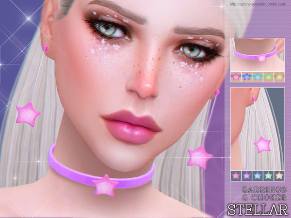 Sims 4 — [ Stellar ] - Star Accessories by Screaming_Mustard — A kawaii earrings and choker set. For females, teen +.