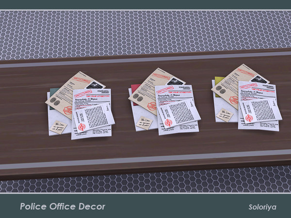 Sims 4 — Police Office Decor. Documents and Case Files by soloriya — Documents and case files in one mesh. Part of Police