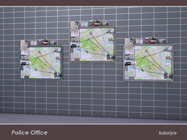 Sims 4 — Police Office. Crime Wall by soloriya — Police crime will. Part of Police Office set. 3 color variations.
