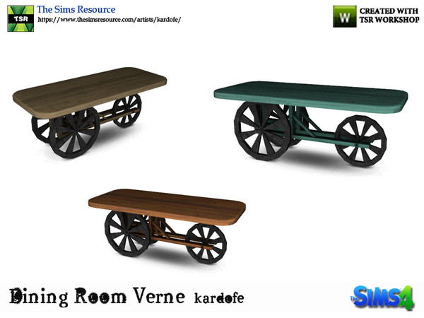 Sims 4 — kardofe_Dining Room Verne_DinigTable by kardofe — Steampunk style dining table, with three large wheels, in