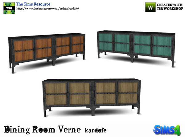 Sims 4 — kardofe_Dining Room Verne_Sideboard by kardofe — Industrial-style metal and wood seatboard in three color