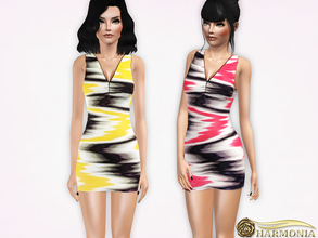 Sims 3 — Sleeveless Zig-Zag V-Neck Mini Dress by Harmonia — 3 color not-recolorable Please do not use my textures. Please
