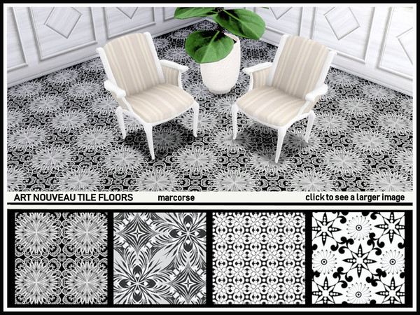 Sims 4 — Art Nouveau Tile Floors_marcorse by marcorse — Crisp and bold, black and white Art Noiveau inspired tile