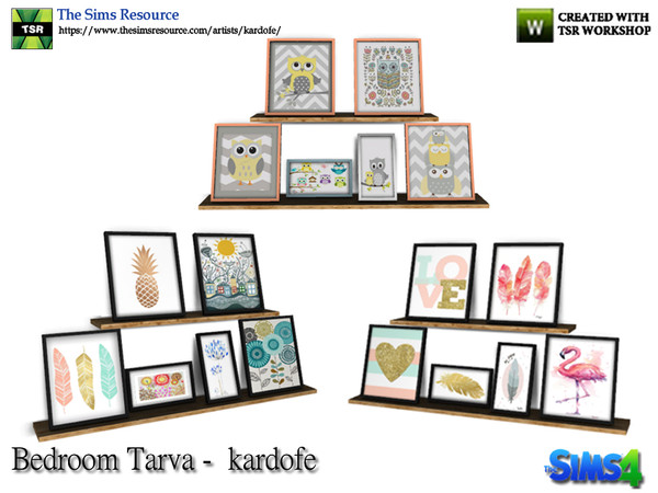 Sims 4 — kardofe_Bedroom Tarva_Ledge with paintings by kardofe — Two shelves with frames supported, in three different