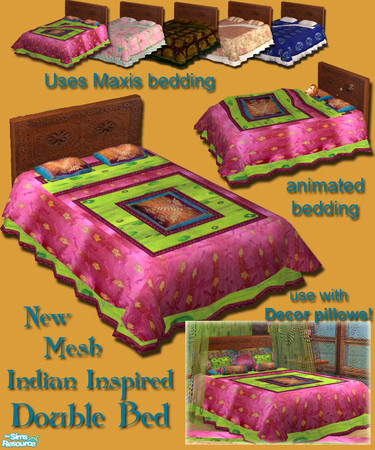 Sims 2 — Indian Inspired Living III - Double bed by Simaddict99 — Luxurious silk comforter & bedskirt teamed with a