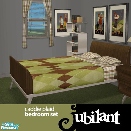 Sims 2 — Caddie Plaid Bedroom Set by Jubilant — A bedroom made of green and brown diamonds and plaid with 3 vintage golf