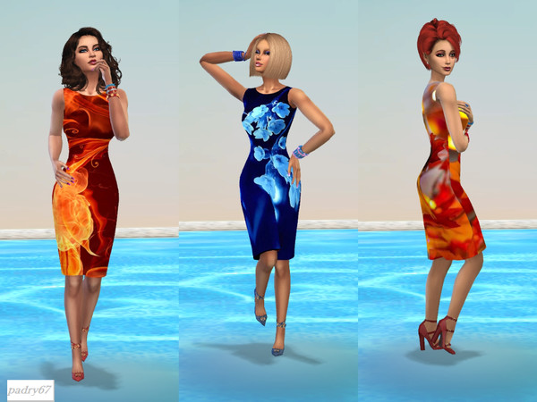 Sims 4 — dresses with elements by padry67 —  They are three basic game clothes ... a red flame. one autumn leaves, one