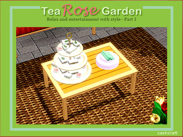Sims 3 — Tea Rose Garden Coffeetable by Cashcraft — A sturdy, wooden coffeetable for your garden patio. Created by