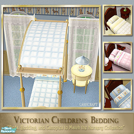 Sims 2 — Victorian Bedding- Antique & Blue Canopy by Cashcraft — Bed, Bedding, and Canopy to match each of the