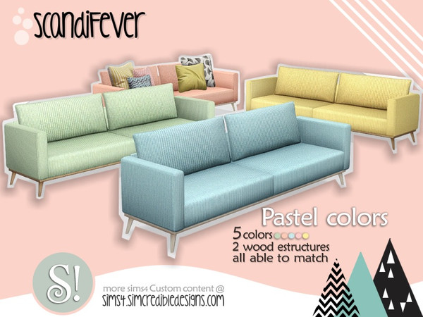 Sims 4 — ScandiFever sofa (colorful) by SIMcredible! — by SIMcredibledesigns.com available at TSR 5 colors in 10