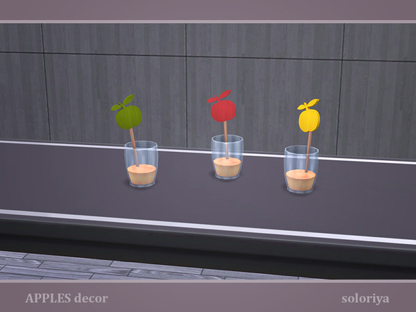 Sims 4 — Apples Decor. Apple Juice by soloriya — Apple juice in a glass with a straw. Part of Apples Decor set. 3 color