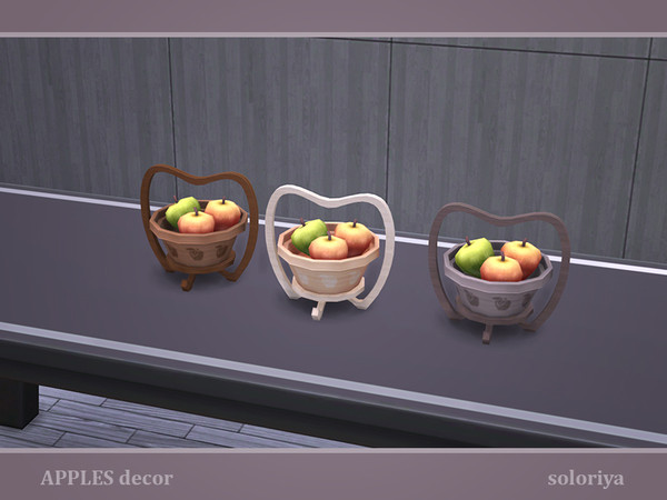Sims 4 — Apples Decor. Wooden Basket with Apples on a Tray by soloriya — Wooden basket with three apples on a tray. Part