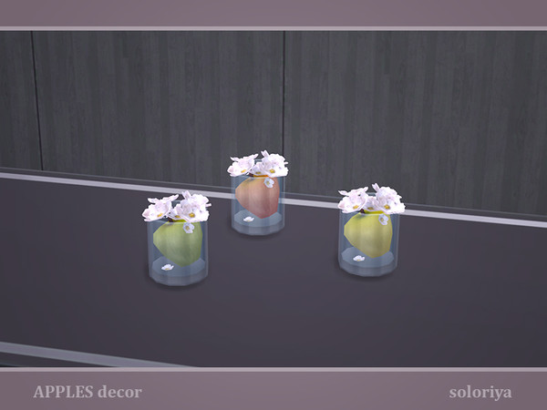 Sims 4 — Apples Decor. Apple in a Glass by soloriya — Apple in a glass with flowers. Part of Apples Decor set. 3 color