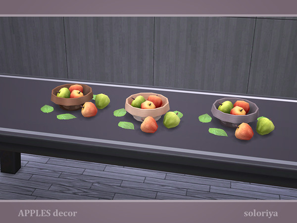 Sims 4 — Apples Decor. Wooden Basket with Apples by soloriya — Wooden basket with three apples and leaves. Part of Apples