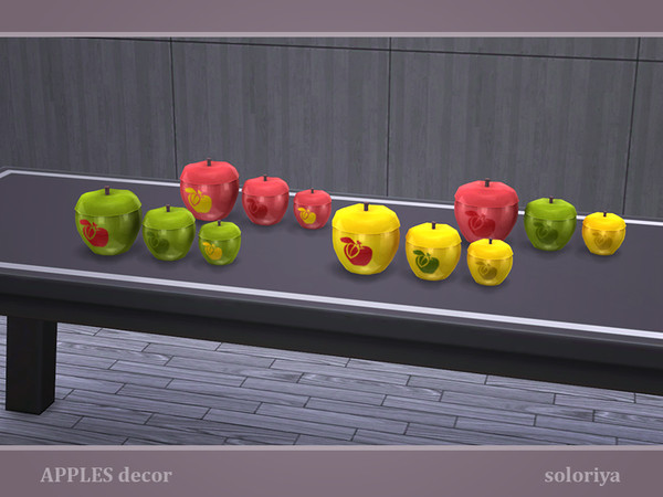 Sims 4 — Apples Decor. Three Jars by soloriya — Three apple jars in one mesh. Part of Apples Decor set. 4 color