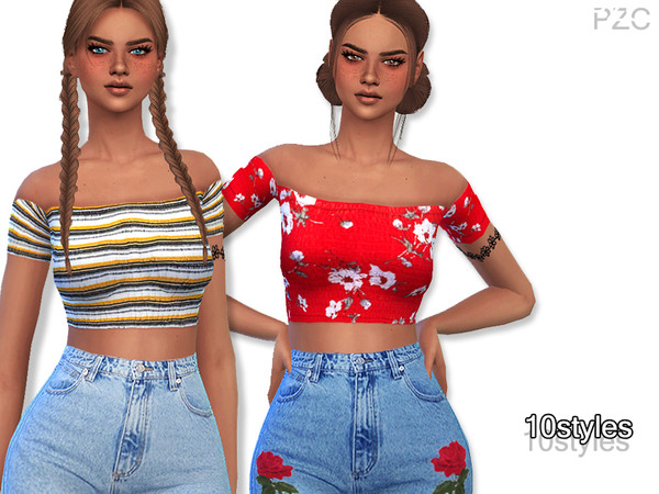 Sims 4 — Summer Floral and Striped Tops by Pinkzombiecupcakes — -Available in 10 styles -Custom CAS thumbnail