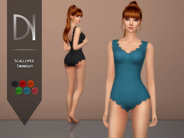 Sims 4 — Scalloped Swimsuit by DarkNighTt — Scalloped Swimsuit Have 6 colors. Game Mesh. Handpainted Texture. Hope you
