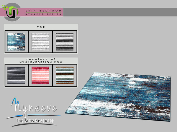 Sims 4 — Erin Rug by NynaeveDesign — Erin Bedroom - Rug Located in: Decor - Rugs Price: 226 Tiles: 1x1 Color options: 3 +