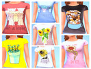 Sims 4 — stacycc - cute tops by potatismos2 — 7 tops with different prints of plants and cats.