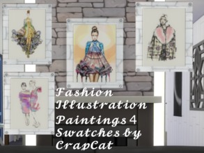 Sims 4 — Fashion Illustration Paintings by stitchy-uk — Four different fashion illustration paintings, of multiple colour