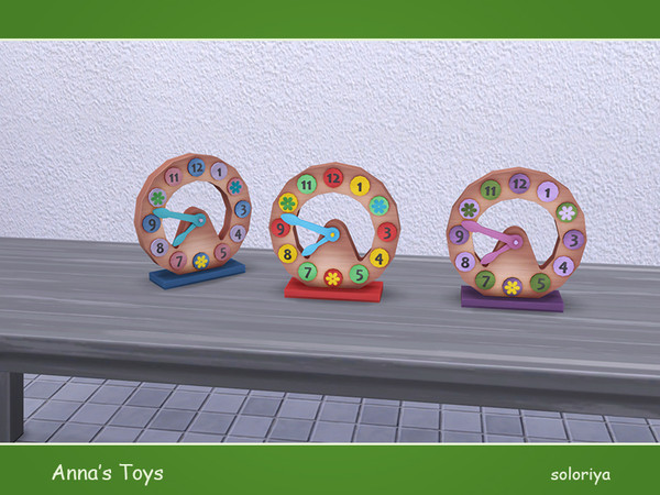 Sims 4 — Anna's Toys. Clock by soloriya — Table clock with flowers. Part of Anna's Toys set. 3 color variations.