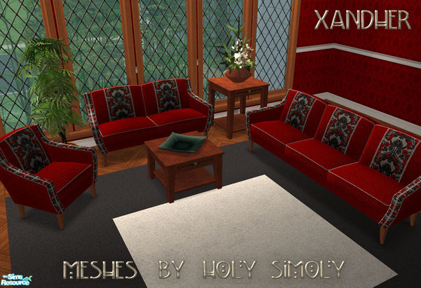 Sims 2 — Durante Deco Lounge  - Crimson by Xandher — Diamond burgundy upholstery beautifully compliments a detailed