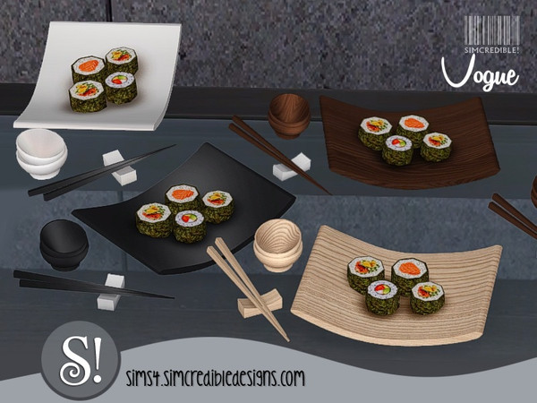 Sims 4 — Vogue serving set sushi *decor only* by SIMcredible! — Since there's no base game *no-cook* type of food, this