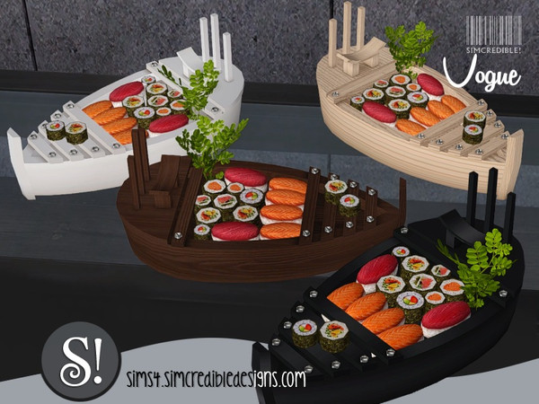 Sims 4 — Vogue tray boat sushi *decor only* by SIMcredible! — Since there's no base game *no-cook* type of food, this