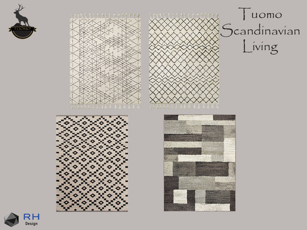 Sims 4 — Tuomo Nordic Block Rug by RightHearted — This woven block rug with fringes not only will create a cozy, homely