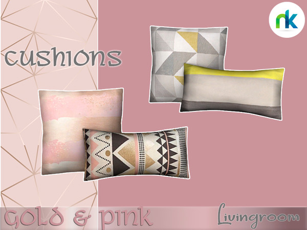 Sims 4 — Nikadema Gold & Pink Cushions by nikadema — Two recolors included on the cushions file, to adapt to the sofa