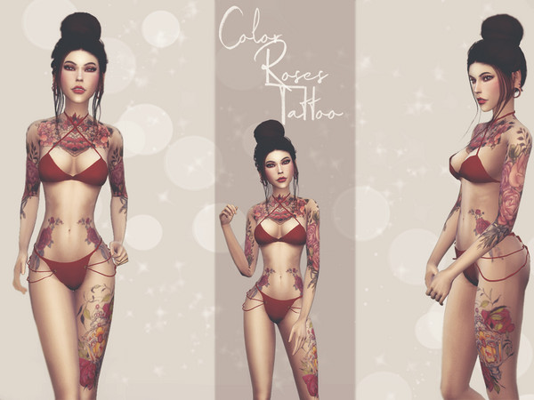 Sims 4 — Color Roses Tattoo by Reevaly — 7 Swatches. For Female. Teen to Elder.