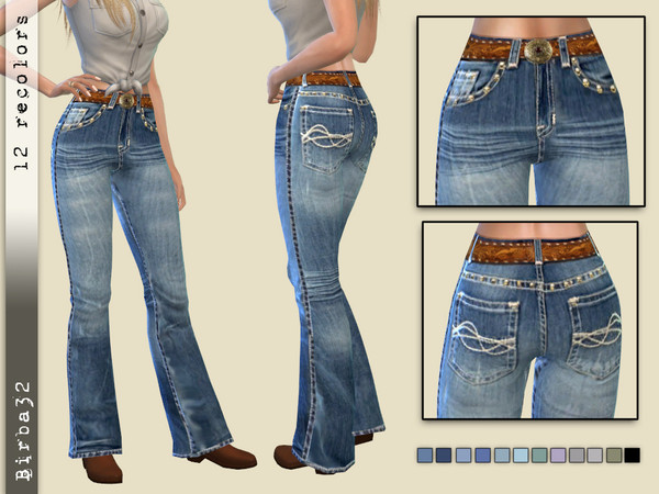 Sims 4 — Cowgirl jeans [NM] by Birba32 — A pair of jeans inspired by Texas and cowboys, wide leg suitable for boots. New