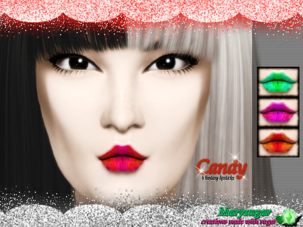 Sims 4 — Candy by Marysugar — Fantasy lipsticks. Four versions. Item with custom thumbnails. Base game compatible.