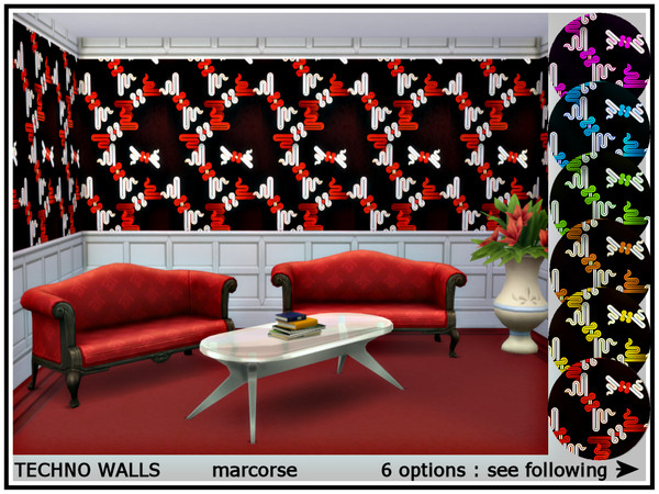 Sims 4 — Techno Panel Walls_marcorse by marcorse — Split panel wall with techno symbol patterned upper and decorative,