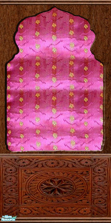 Sims 2 — Indian Inspired Living II - Pink panel by Simaddict99 — wood panel wall with carved base and silk fabric inlay.