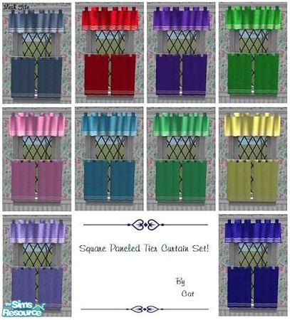 Sims 2 — Square Paneled Tier Curtain Set by cat3cm — New square paneled tier curtains to spice up your windows. Mesh is
