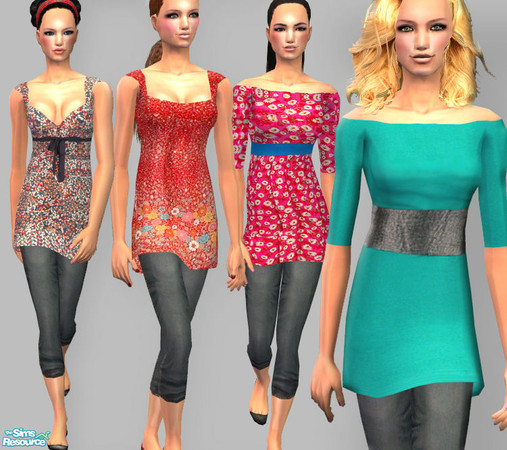 Sims 2 — SO_Collection_175 by Sophel21 — set of 4 whole fashion outfits. They comes with capri blue jeans, ballerina