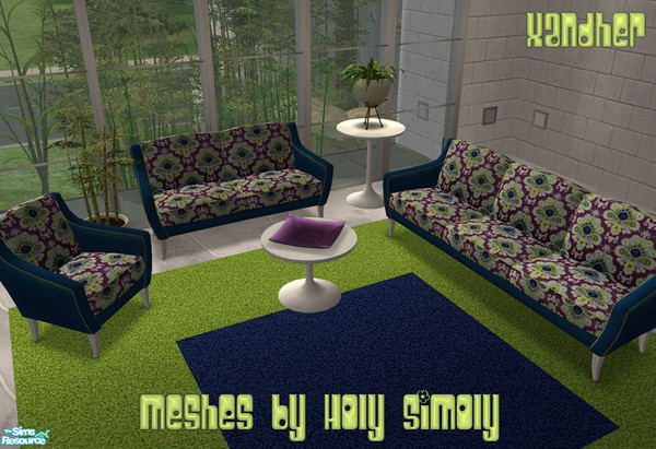 Sims 2 — Ashbury Paisley Lounge - Navy by Xandher — A set of retro seating in a unique plum paisley print with navy
