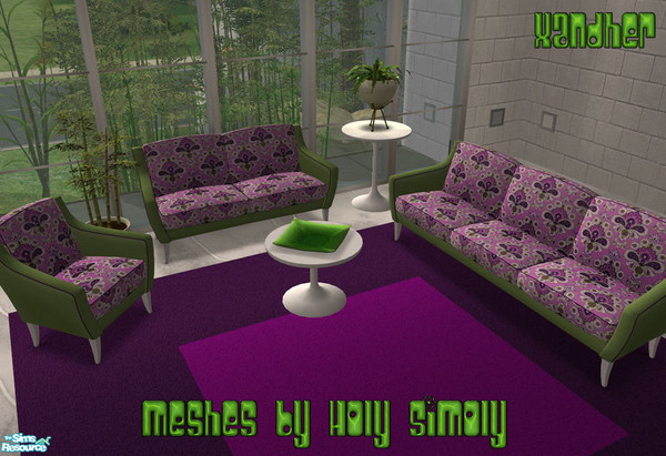 Sims 2 — Ashbury Paisley Lounge - Lime by Xandher — A set of retro seating in a unique fuschia paisley print with lime