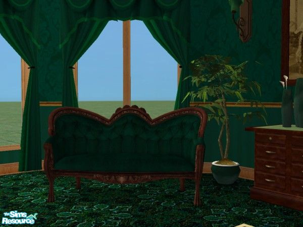 Sims 2 — Victorian Study - love seat by fizz bomb — Dark green striped love seat to match items from my Victorian formal