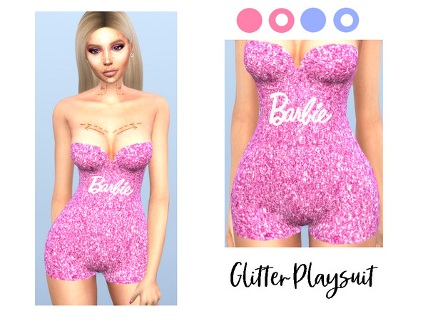 Sims 4 — tigerlillyyyy GLITTER PLAYSUIT by tigerlillyyyy — * 2 COLOURS * 2 PLAIN 2 WITH THE BARBIE LOGO * PLAYSUIT GOES