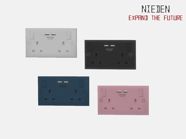 Sims 4 — NEIDEN Wall Socket Outlet by RightHearted — An outlet with British sockets, USB chargers and switches. Its sleek