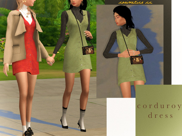 Sims 4 — corduroy dress . by cosimetics — made by cosimetics cc . custom cas thumbnail . nineteen swatches . bgc . teen