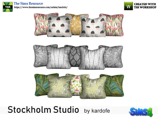 Sims 4 — kardofe_Stockholm Studio_Cushions by kardofe — Set of five cushions, to be placed on the sofa, without the need