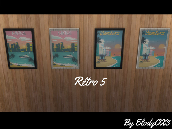 Sims 4 —  by ElodyOX3 — Hello Simmers ! 5th and 6th sets of my retro painting series. 2 frames available : Brown and