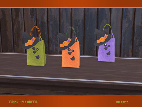 Sims 4 — Funny Halloween. Paper Bag by soloriya — Decorative Halloween paper bag with a witch hat. Part of Funny