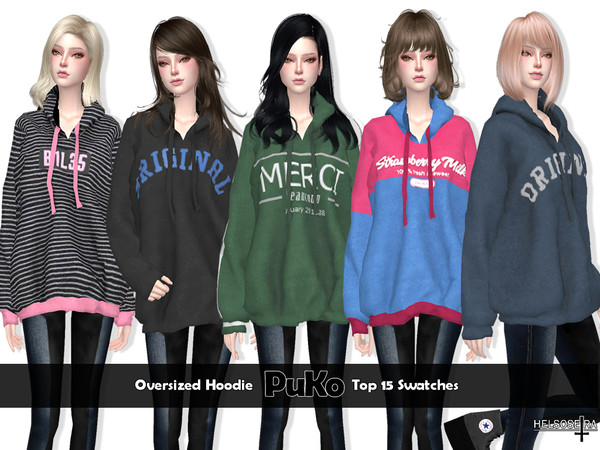 Sims 4 — PUKO - Oversize Hoodie by Helsoseira — Name : PUKO Style : Long sleeves oversized hoodie Sub part Type :