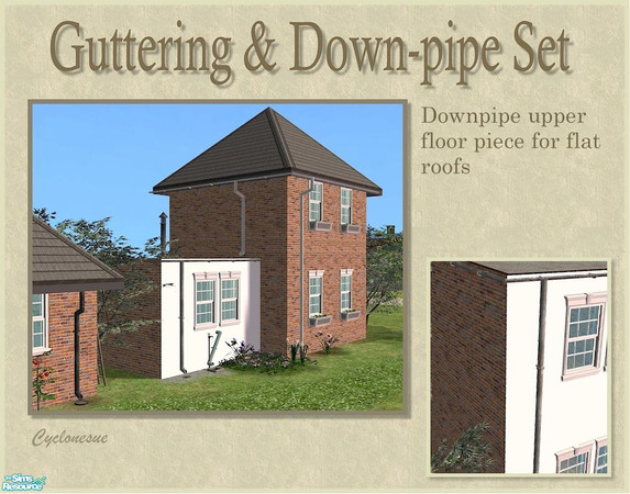 Sims 2 — Flat Roof Downpipe for Upper Floors by Cyclonesue — This piece is designed for flat upper-storey roofs.