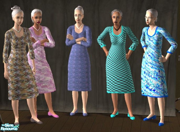Sims 2 — Glamorous Granny Dresses by elainearora — A whole new set of clothes in all different colours and patterns for